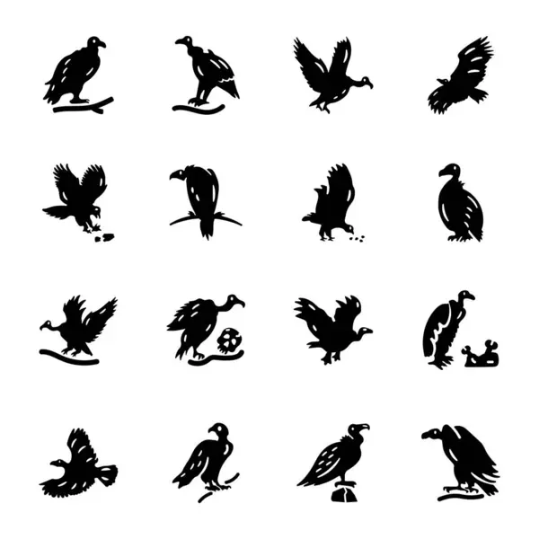 stock vector Collection of Vulture Bird Solid Icons 