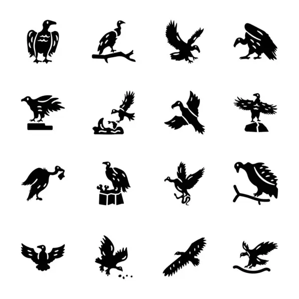 stock vector Collection of Vulture Bird Solid Icons 