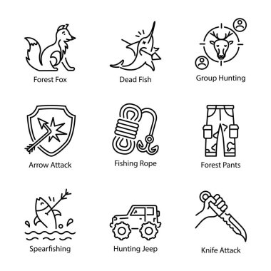 Collection of 16 Hunting Tools Linear Icons  clipart