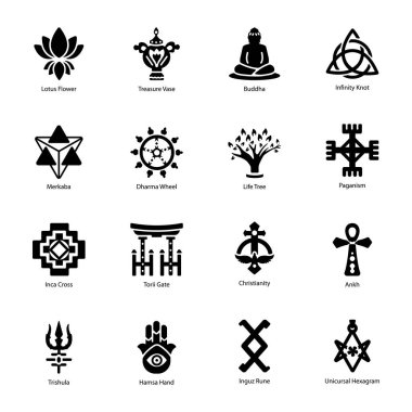 Collection of Buddhist Symbols Glyph Icons clipart