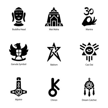 Collection of Religious Glyph Icons  clipart