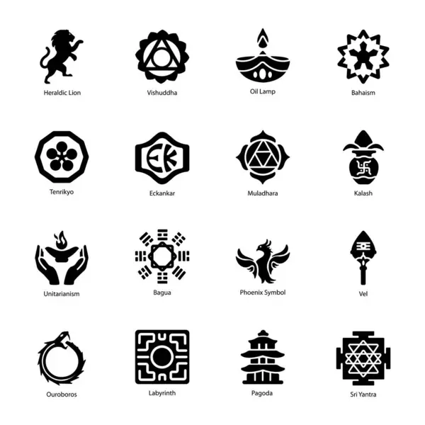 stock vector Pack of Spiritual Symbols Glyph Icons 