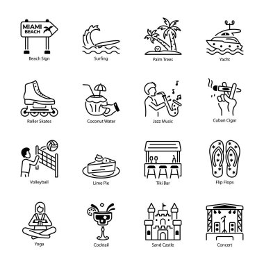 Handy Set of Miami Heritage Linear Icons   clipart