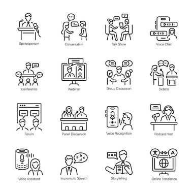 Bundle of Outline Style Discussion Icons clipart