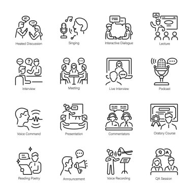 Bundle of Outline Style Discussion Icons clipart