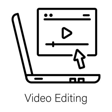 A line style icon of video editing on a laptop  clipart