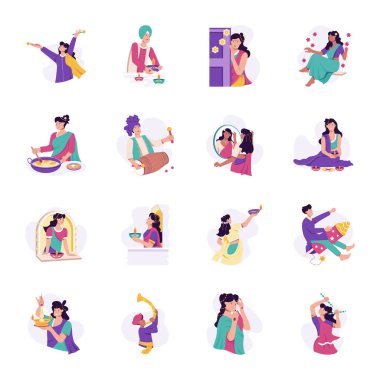 Handy Set of Diwali Festival Flat Illustrations  clipart