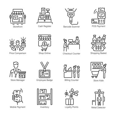 Collection of Retailing Linear Style Icons  clipart