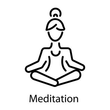 Meditasyon poziyonundaki bir kadının doğrusal simgesi 