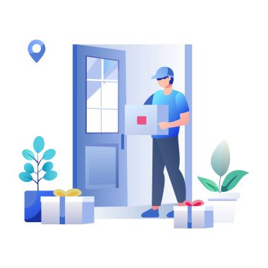 Paket taşıyan bir teslimatçının düz bir resmi.