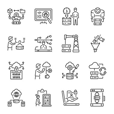 Collection of Linear Style Cloud Computing Icons  clipart