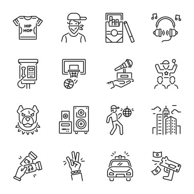 Hip Hop Lifestyle Line Style Icons clipart