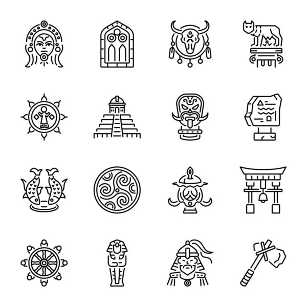Collection of Linear Style Archaeology Icons 