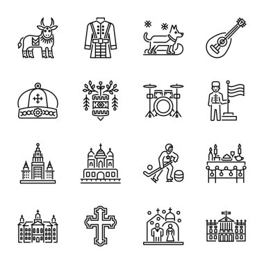 Bundle of Linear Style Russian Culture Icons  clipart