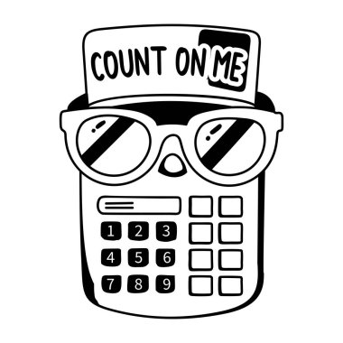 Cute calculator wearing sunglasses and text count on me, glyph sticker  clipart