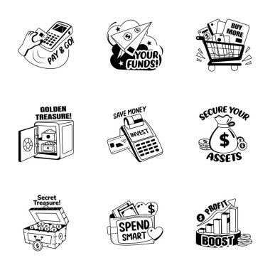 Pack of Payments Glyph Style Stickers  clipart