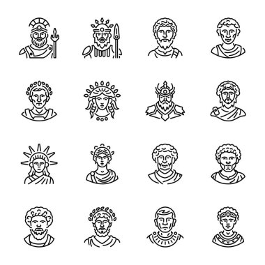 Set of Ancient Rome Character Linear Icons  clipart