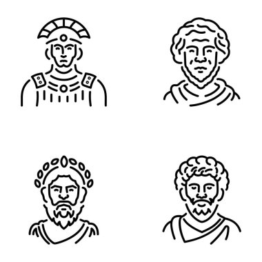 Pack of Linear Style Roman Portraits Icons  clipart