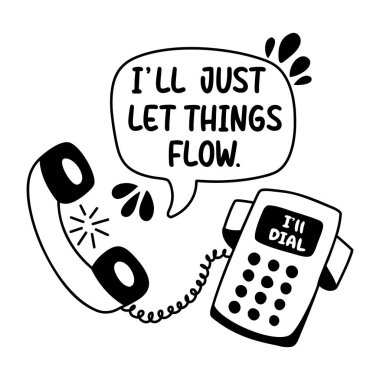 A glyph sticker of a telephone with sarcastic typography  clipart