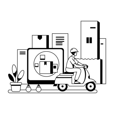 Bir scooter teslimatının kabartma çizimi 