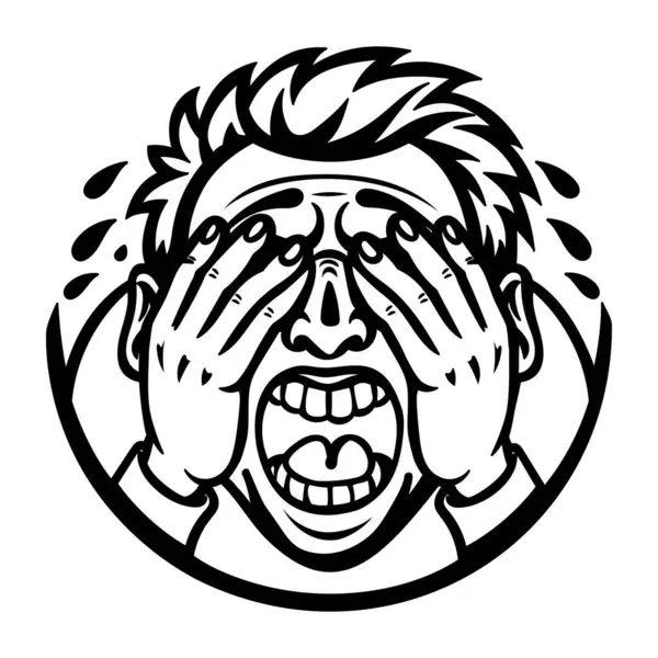 Korkunç bir karakterin kabartma stili ellerle gözlerini kapatıyor.