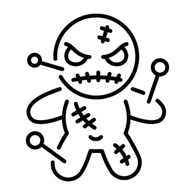 Korkunç bir vudu bebeğinin çizgi stili simgesi. 