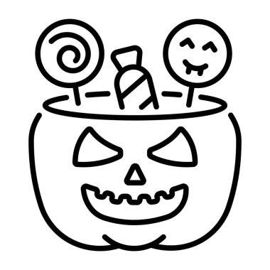 Balkabağı Cadılar Bayramı şeker kutucuğu simgesi doğrusal biçiminde 