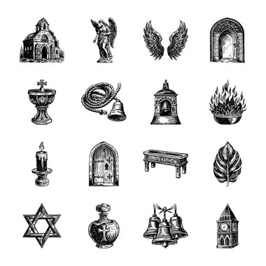 Vintage Style Church Illustrations Koleksiyonu 