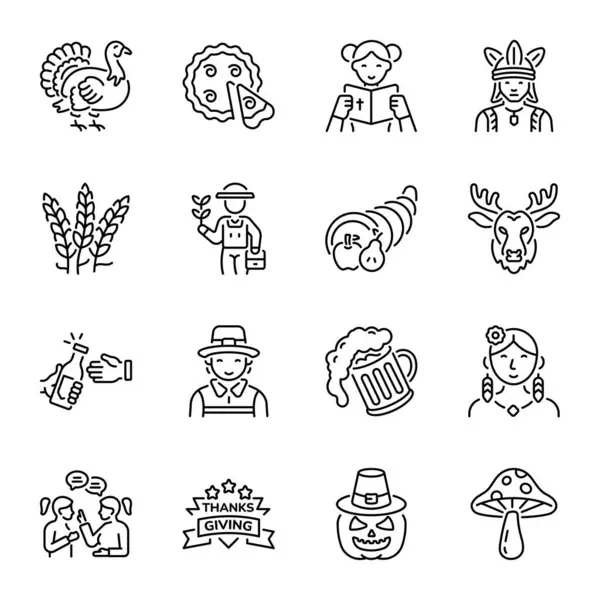 Şükran Günü Satır Biçimi Simgeleri Koleksiyonu 