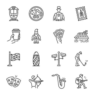 16 Londra Sanat Dış Hattı Biçim Simgelerinden oluşan bir set 
