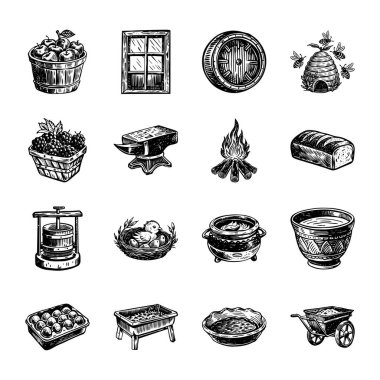 Vintage Style Village Illustrations Koleksiyonu 