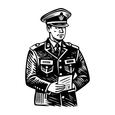 A vintage style illustration depicting military officer