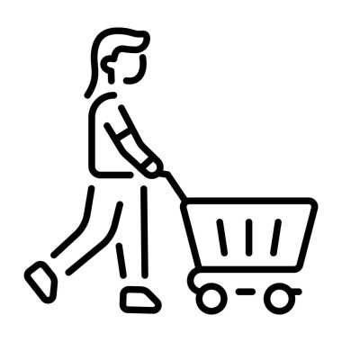 Market alışverişi yapan bir karakteri gösteren doğrusal bir simge