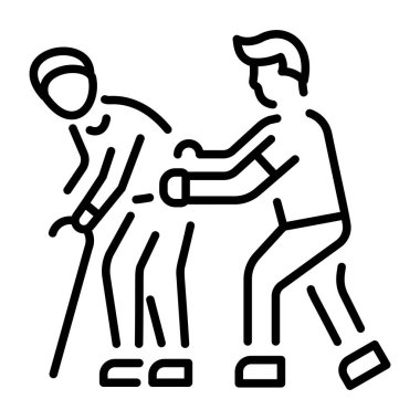 Yaşlılara yardım eden kişiyi temsil eden bir satır biçimi simgesi