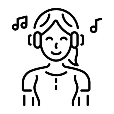 Müzik dinleyen bir karakteri gösteren bir satır biçimi simgesi