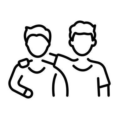 Bir arkadaşla buluşan kişiyi gösteren doğrusal bir simge 