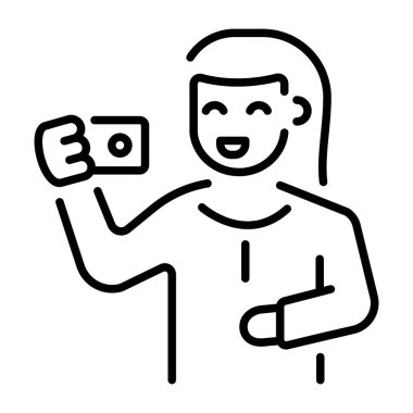 Selfie çeken bir karakteri gösteren bir satır biçimi simgesi