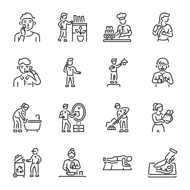 Doğrusal Biçim Günlük Yaşam Simgelerinin Koleksiyonu 