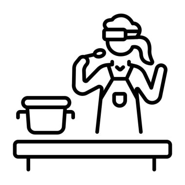 VR pişirme sürecini gösteren bir satır biçimi simgesi