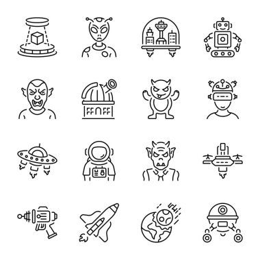 Uzaylı ve Bilim Kurgu Hattı Simgelerinin Koleksiyonu 