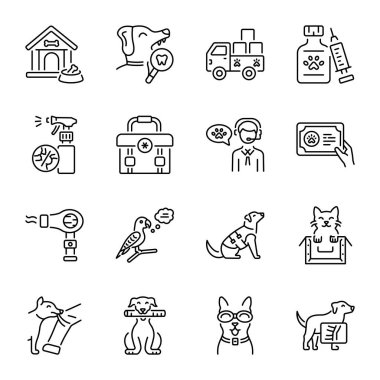 Evcil Hayvan Aksesuarları Doğrusal Biçim Simgeleri Kümesi 