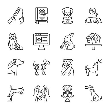 Hayvan Bakımı Lineer Biçimli Simgeler Paketi 