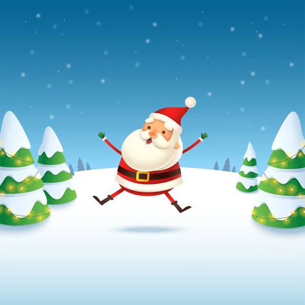 Χαριτωμένο Και Χαρούμενος Άγιος Βασίλης Χειμώνα Τοπίο Διάνυσμα Εικονογράφηση — Διανυσματικό Αρχείο