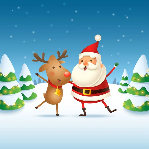 Sobi Santa Claus Slaví Vánoční Svátky Roztomilý Šťastný Vektor Ilustrace — Stockový vektor