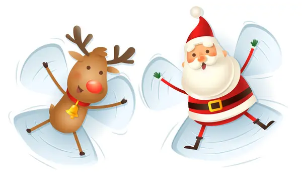 Kerstman Rendieren Maken Sneeuwengelen Vector Illustratie Geïsoleerde Transparante Achtergrond Rechtenvrije Stockvectors
