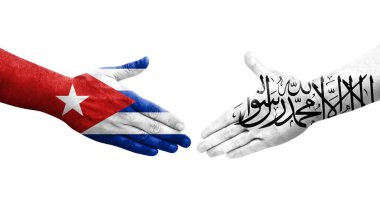 Afganistan ve Küba bayrakları arasındaki el sıkışma, izole şeffaf görüntü.