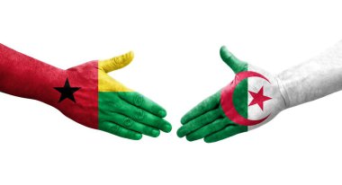 Cezayir ve Gine Bissau bayrakları arasındaki el sıkışma ellerinde resmedilmiş şeffaf görüntü.
