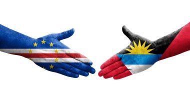 Antigua ve Barbuda ve Cape Verde bayrakları arasındaki el sıkışma, izole şeffaf görüntü.