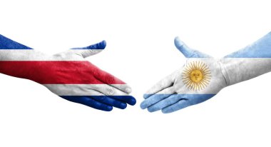 Ellerinde Arjantin ve Kosta Rika bayrakları arasında el sıkışma, izole şeffaf görüntü.