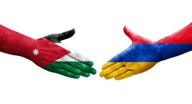 Ellerinde Ermenistan ve Ürdün bayrakları arasında el sıkışma, izole şeffaf görüntü.